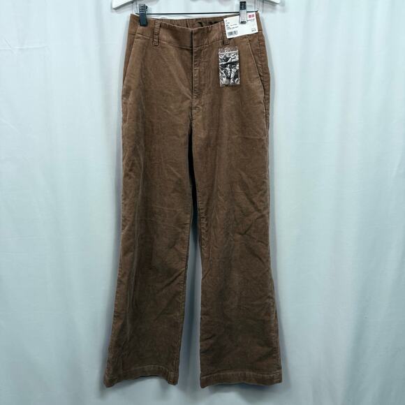 Uniqlo Corduroy High Rise Wide Pants Beige Tan Brown XS NWT - Picture 1 of 6